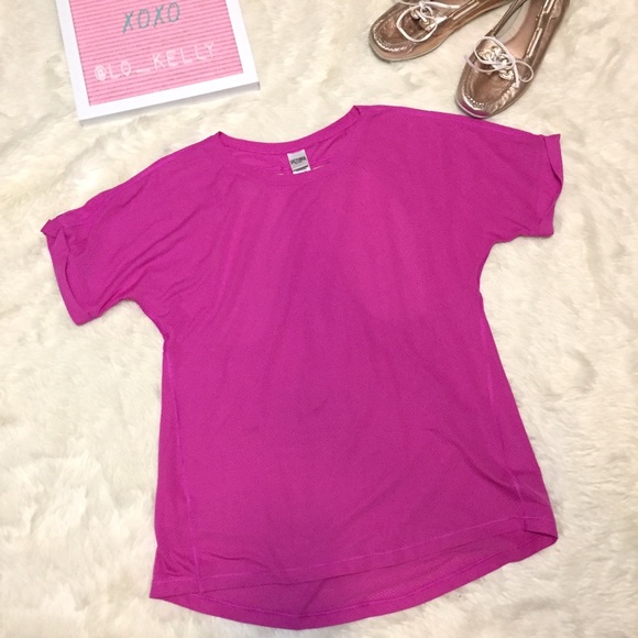 Victoria's Secret Sport Racerback Mesh Tee Medium Pink Short Sleeve Cutout Back - Picture 3 of 7